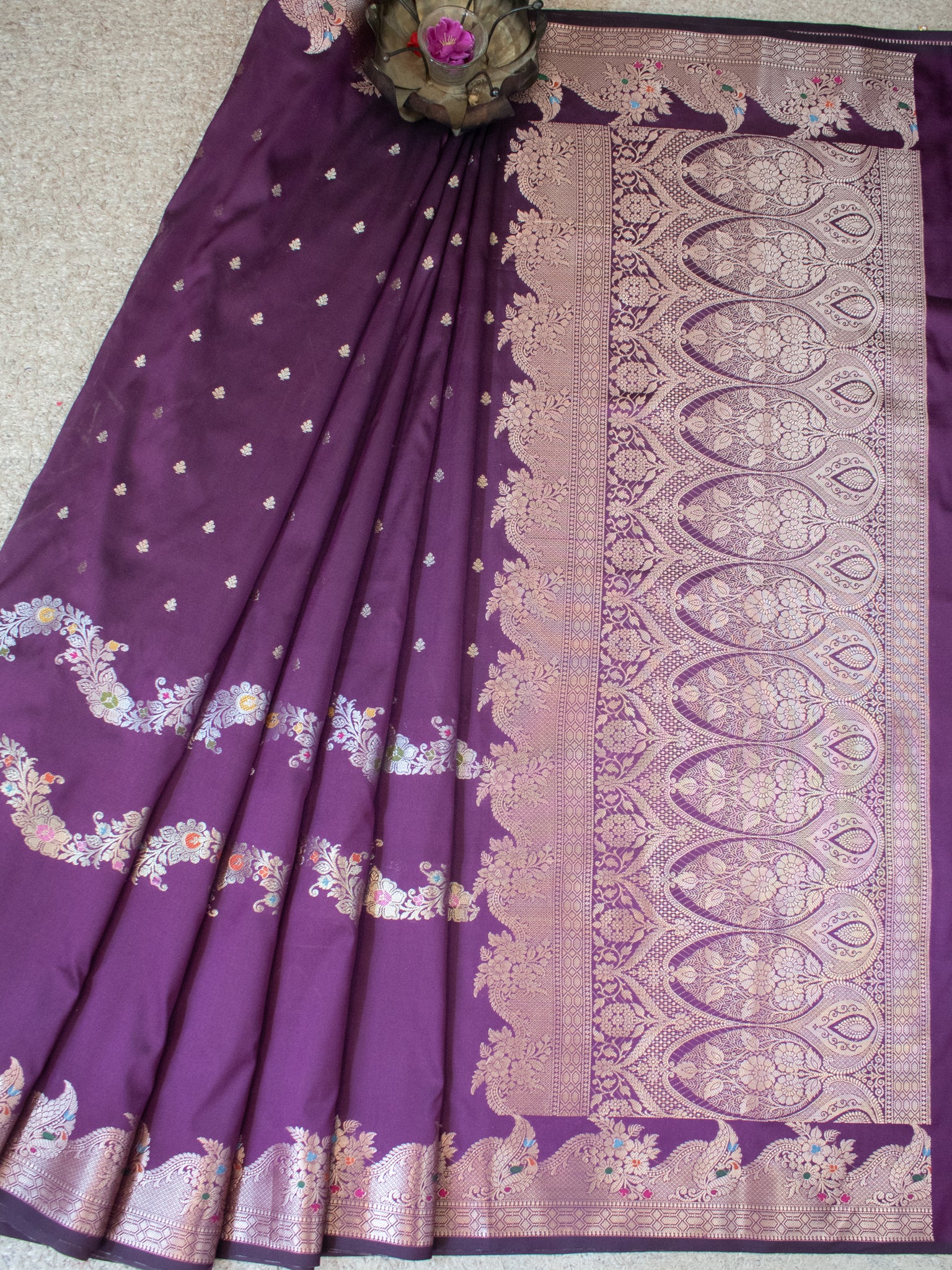 Banarasi Semi Katan Silk Saree With Border- Wine