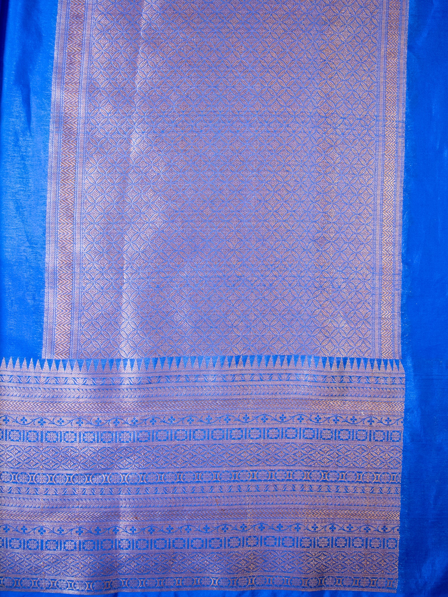 Banarasi Semi Silk Saree With Zari Weaving & Skirt Border-Blue