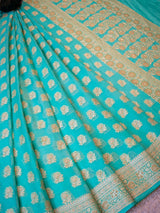 Banarasi Pure Georgette Saree With Antique Zari Floral Weaving-Blue