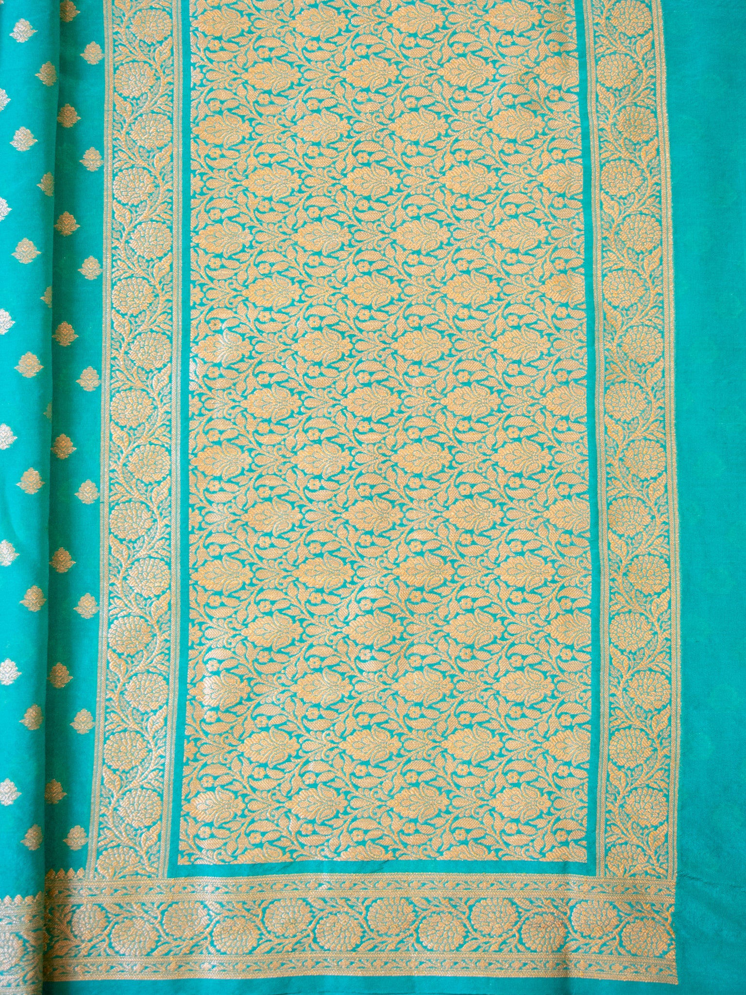 Banarasi Semi Georgette Saree With Resham Weaving- Sky Blue