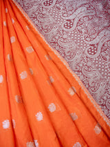 Banarasi  Semi Chiffon Saree Silver Zari Buti Weaving With Contrast Border- Orange