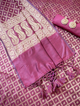Banarasi Cotton  Silk Zari Weaving Salwar Kameez Material-Wine