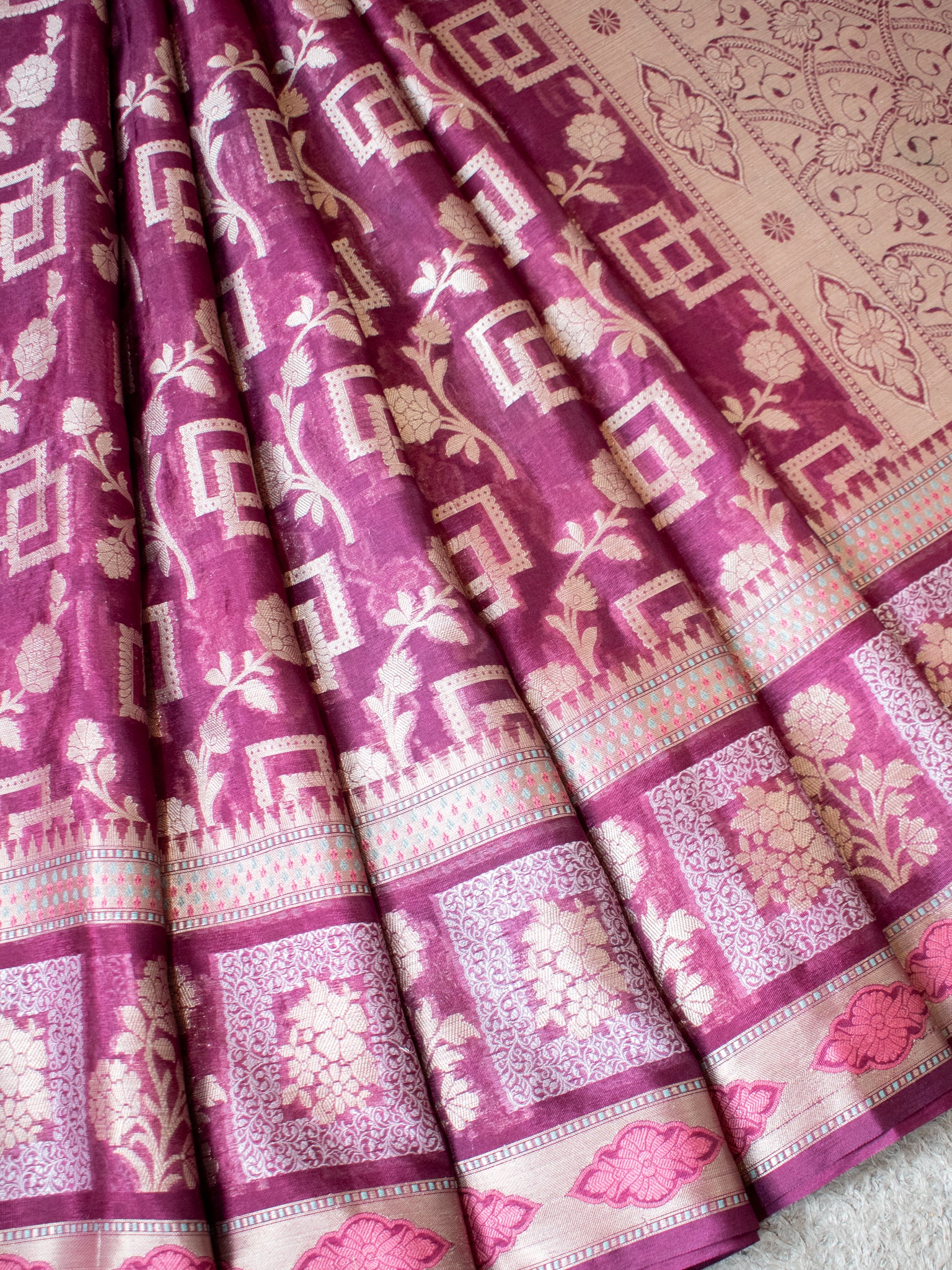 Banarasi Cotton Silk Saree With Zari Border - Wine