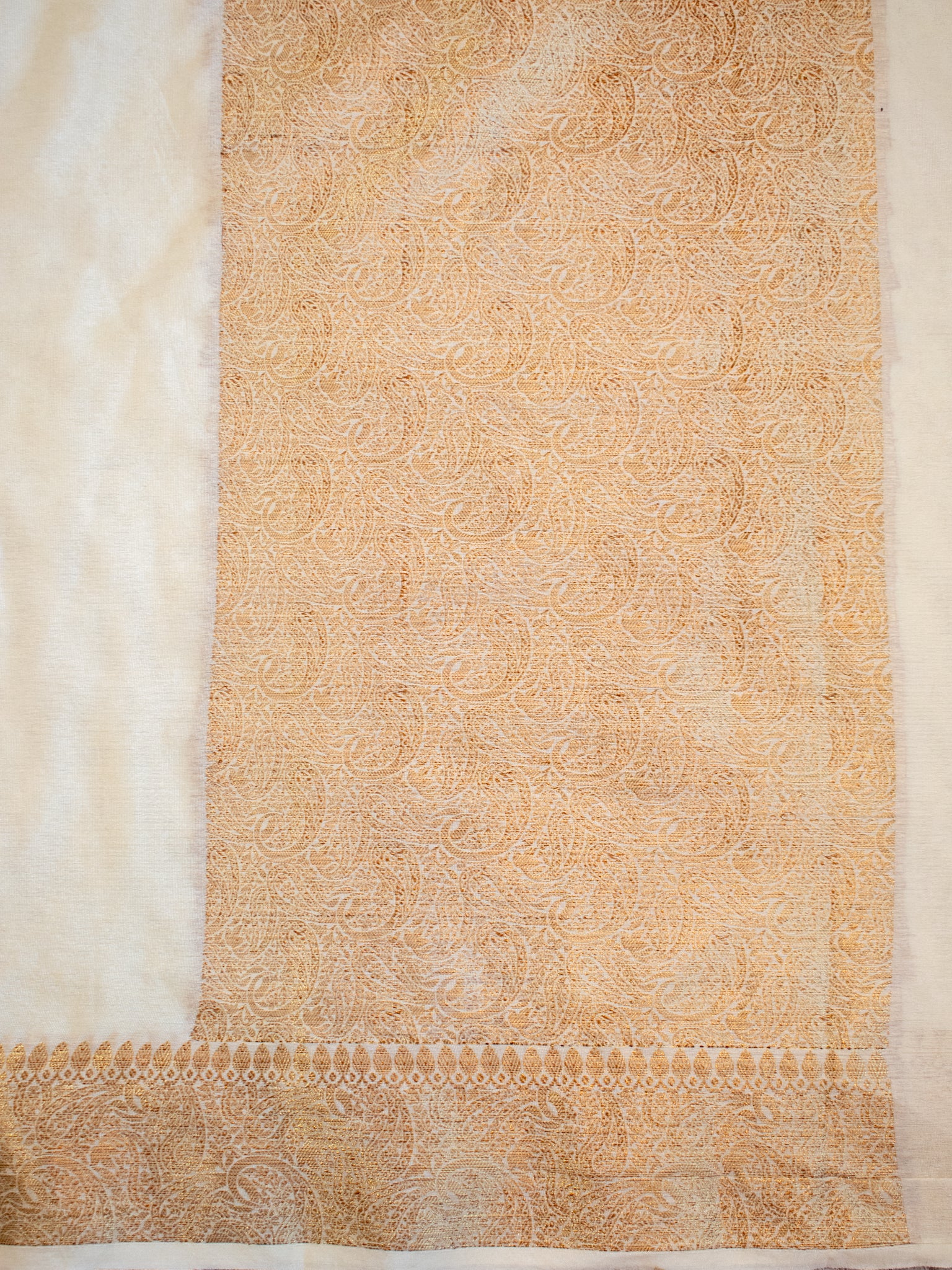 Banarasi Cotton Silk Saree With Plain Skirt Border- Off White