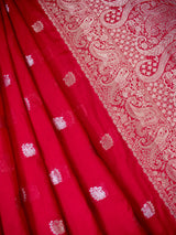 Banarasi Semi Chiffon Saree Silver Zari Buti Weaving-Red