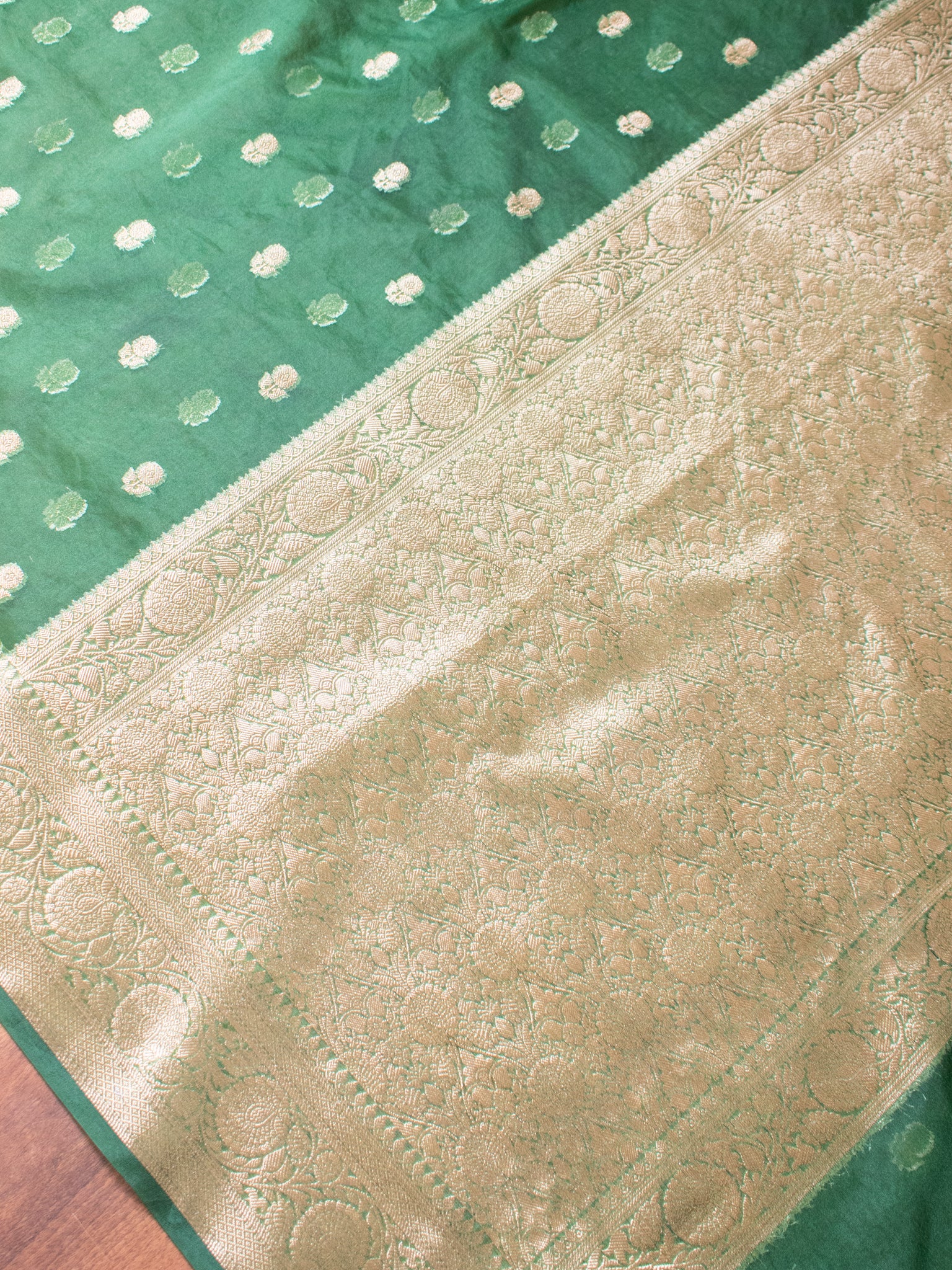 Banarasi Cotton Silk Saree With Zari Weaving & Border- Green