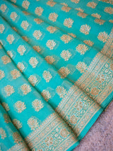 Banarasi Pure Georgette Saree With Antique Zari Floral Weaving-Blue