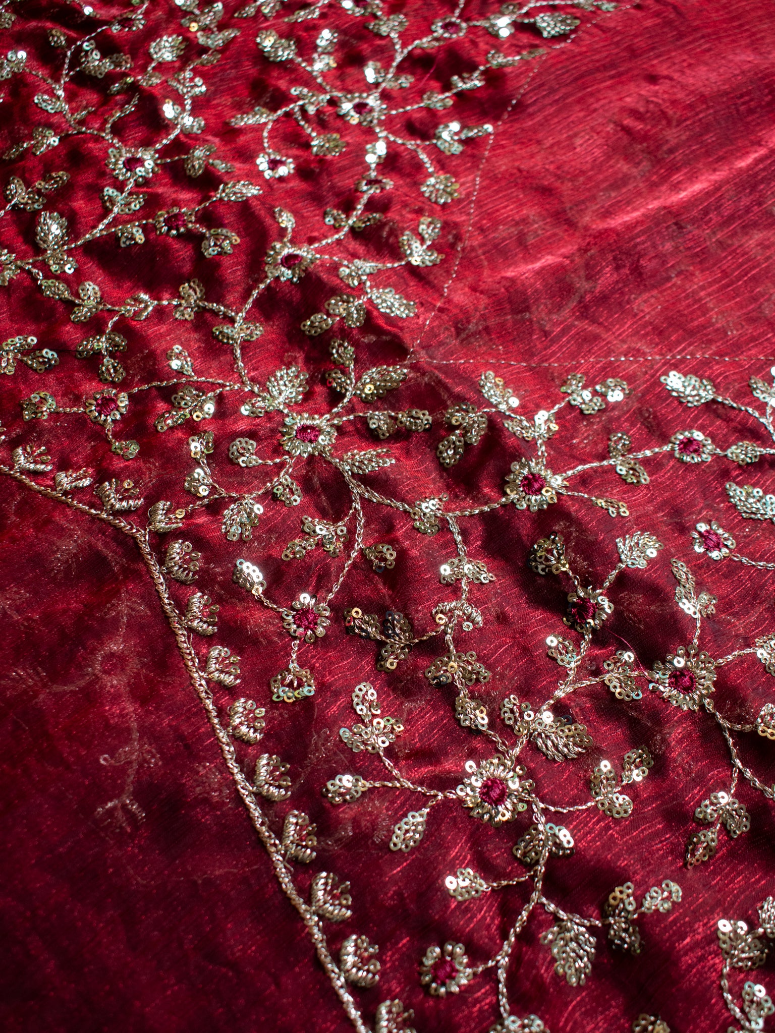 Red Embroidered Tissue Banarasi Cocktail Saree with Lace Border