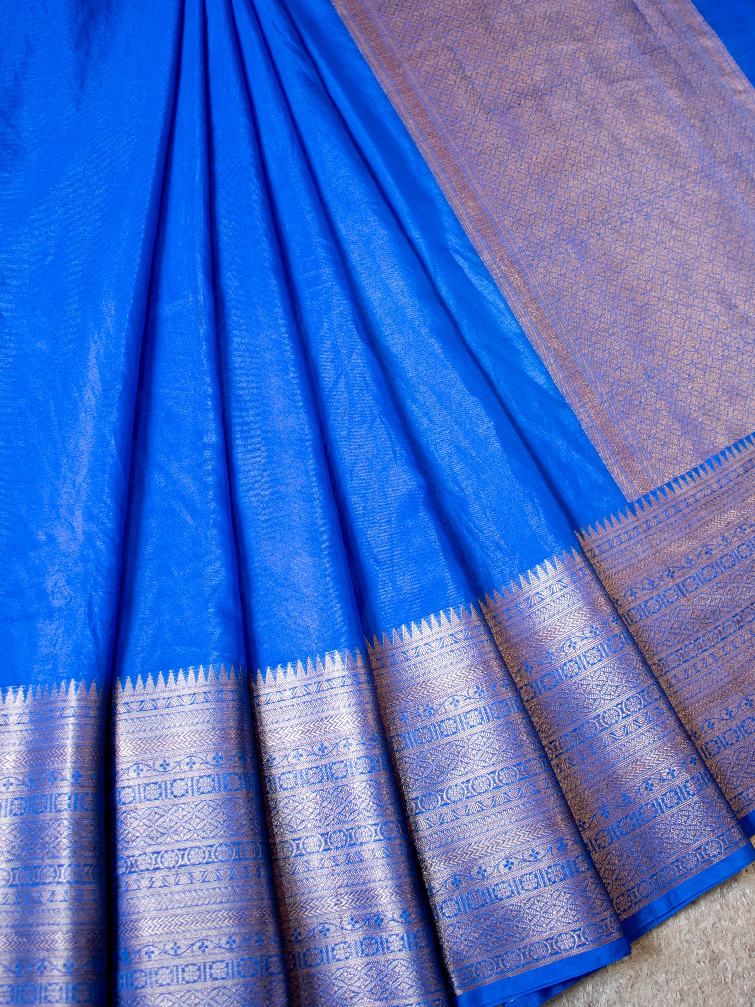 Banarasi Semi Silk Saree With Zari Weaving & Skirt Border-Blue