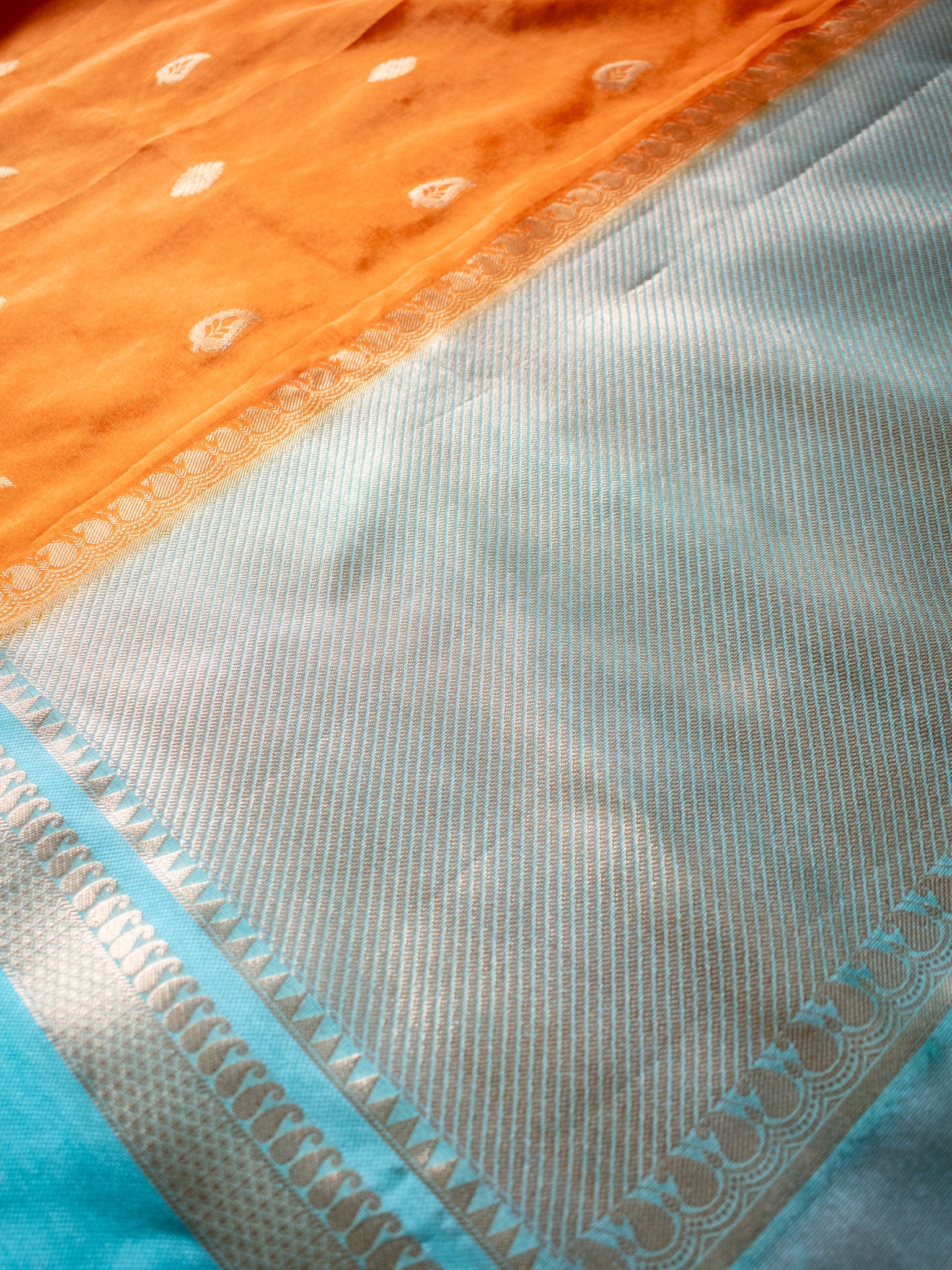 Banarasi Cotton Silk Saree with Satin Contrast Border- Orange