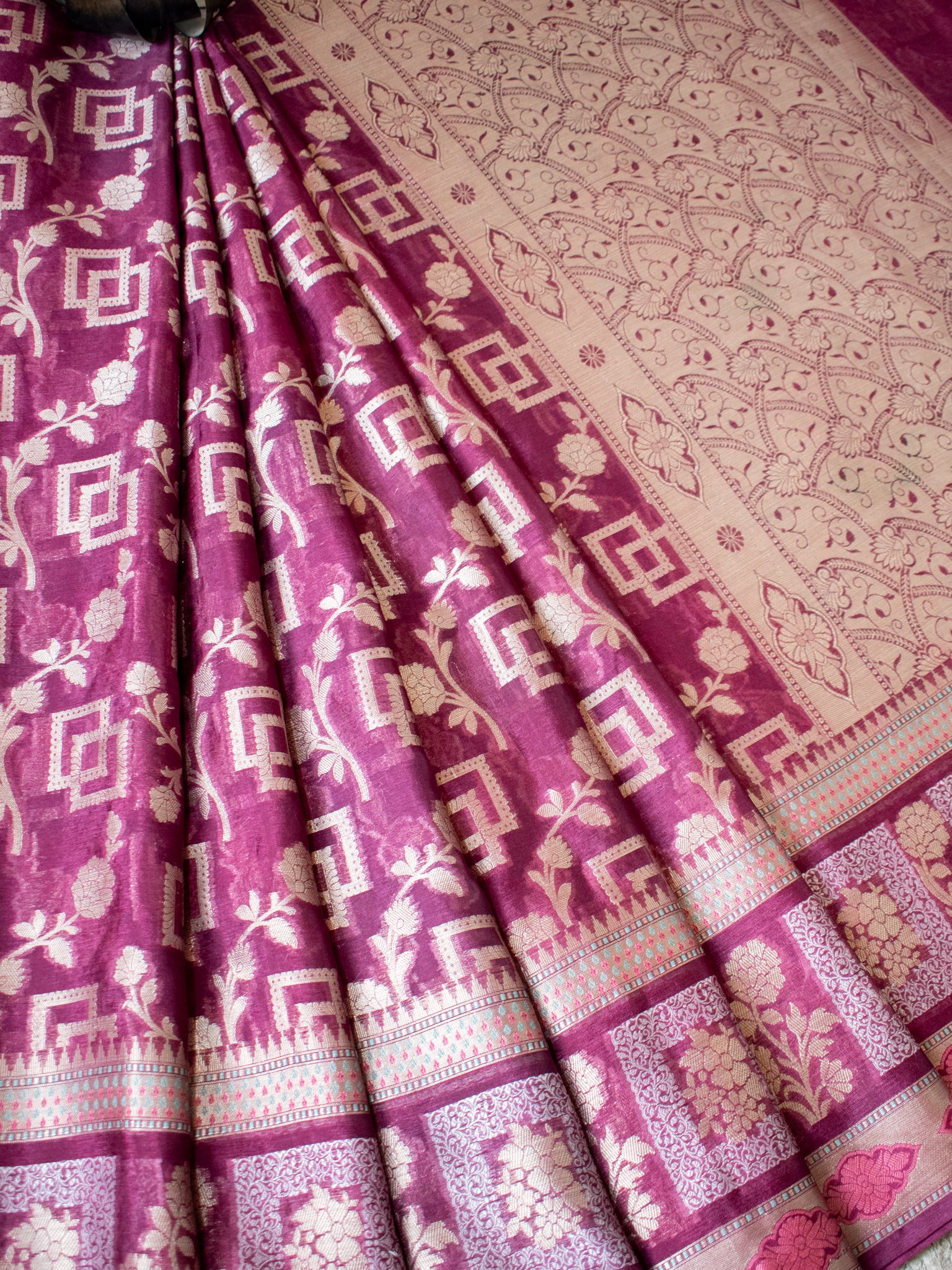 Banarasi Cotton Silk Saree With Zari Border - Wine