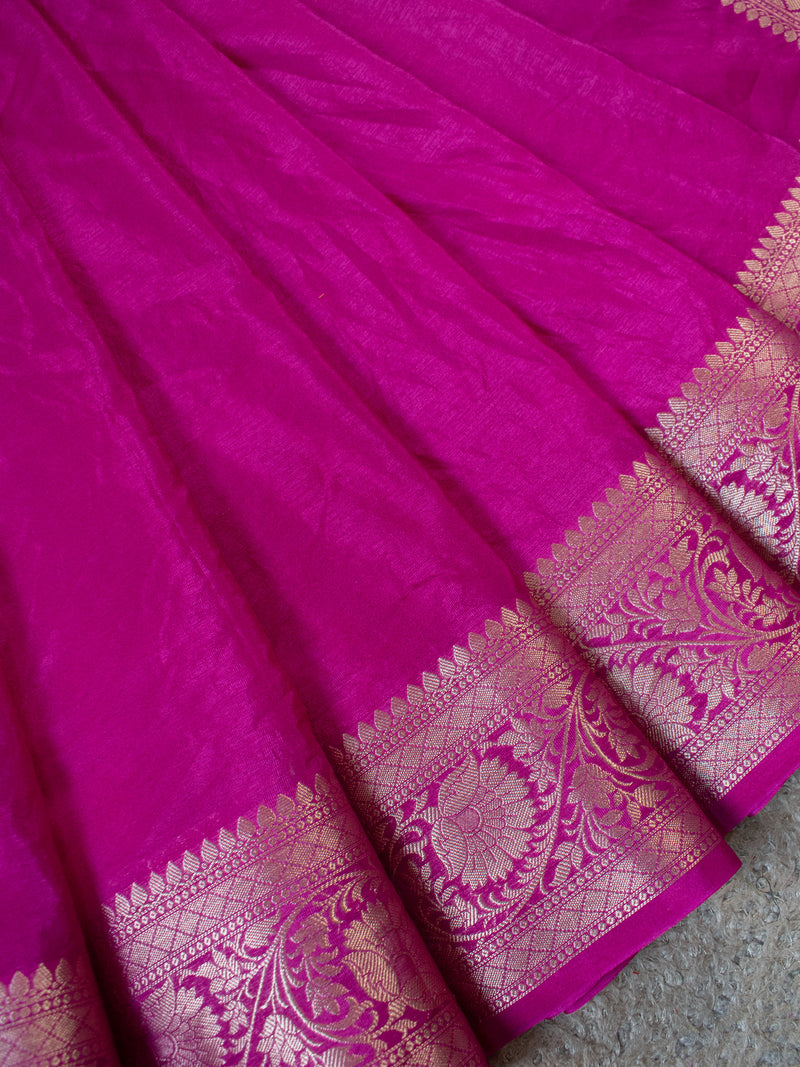 Banarasi Cotton Silk Saree with Plain Border-Pink