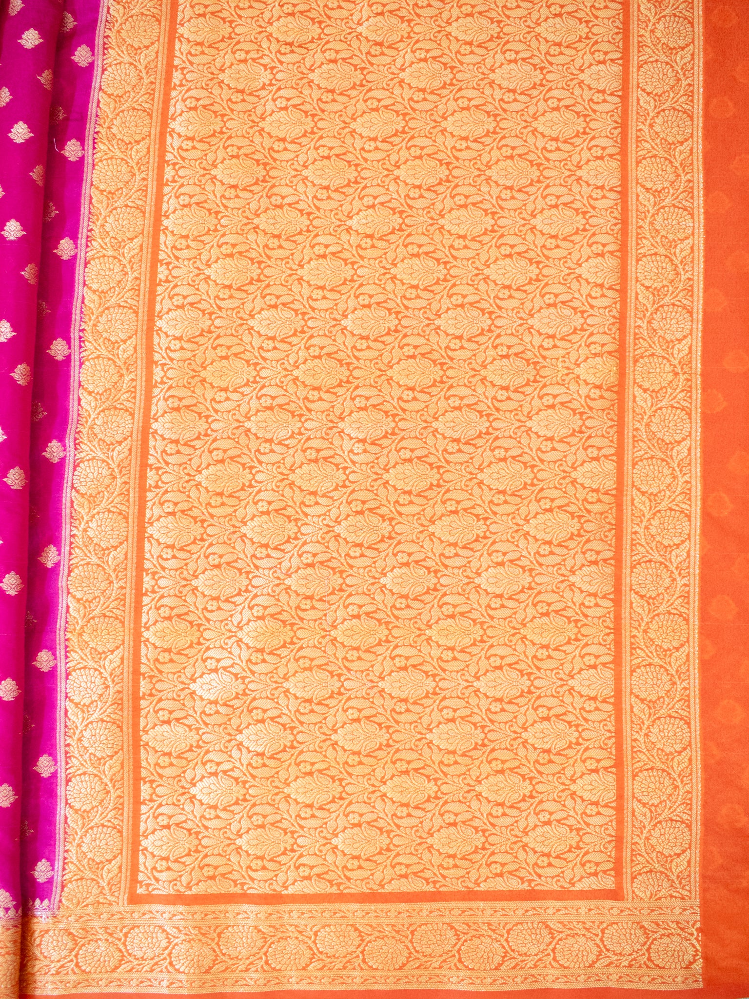 Banarasi Semi Georgette Saree With Resham Weaving & Contrast Border- Pink