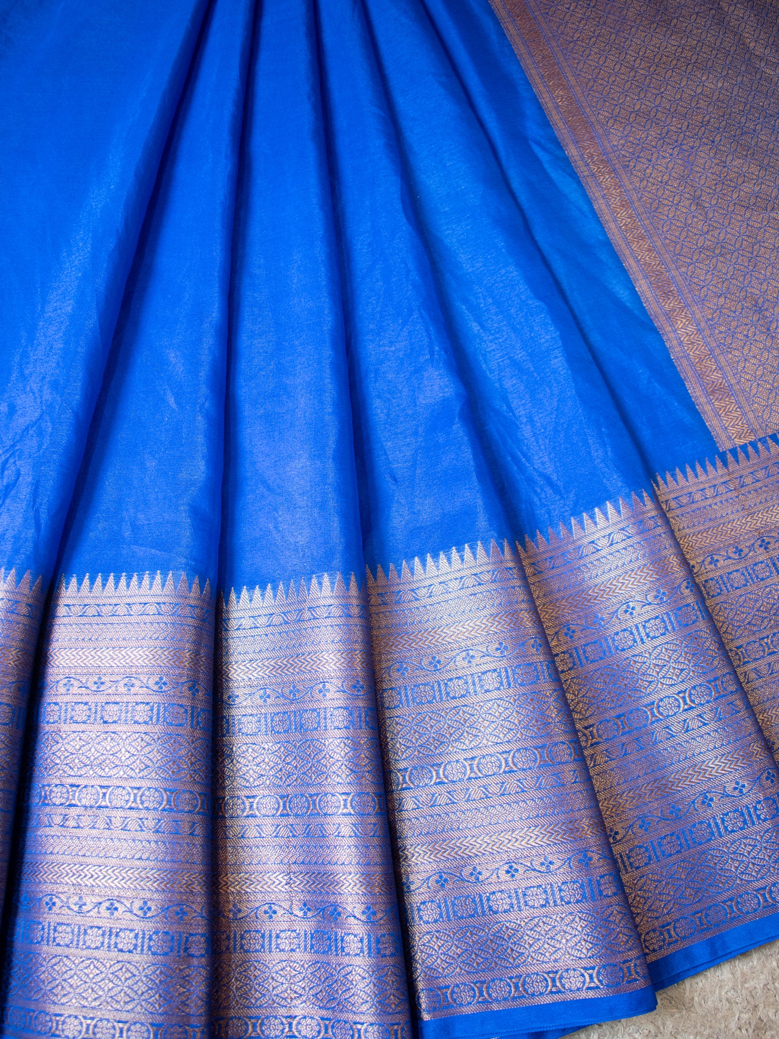 Banarasi Semi Silk Saree With Zari Weaving & Skirt Border-Blue