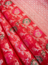 Banarasi Semi Silk Saree With Heavy Jaal Zari & Meena Weaving-Red