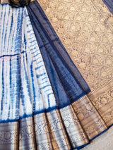 Banarasi Shibori Dyed Cotton Silk Saree With Zari Border-Blue