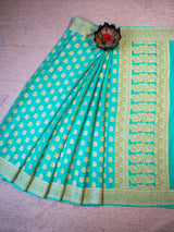 Banarasi Pure Georgette Saree With Antique Zari Floral Weaving-Blue