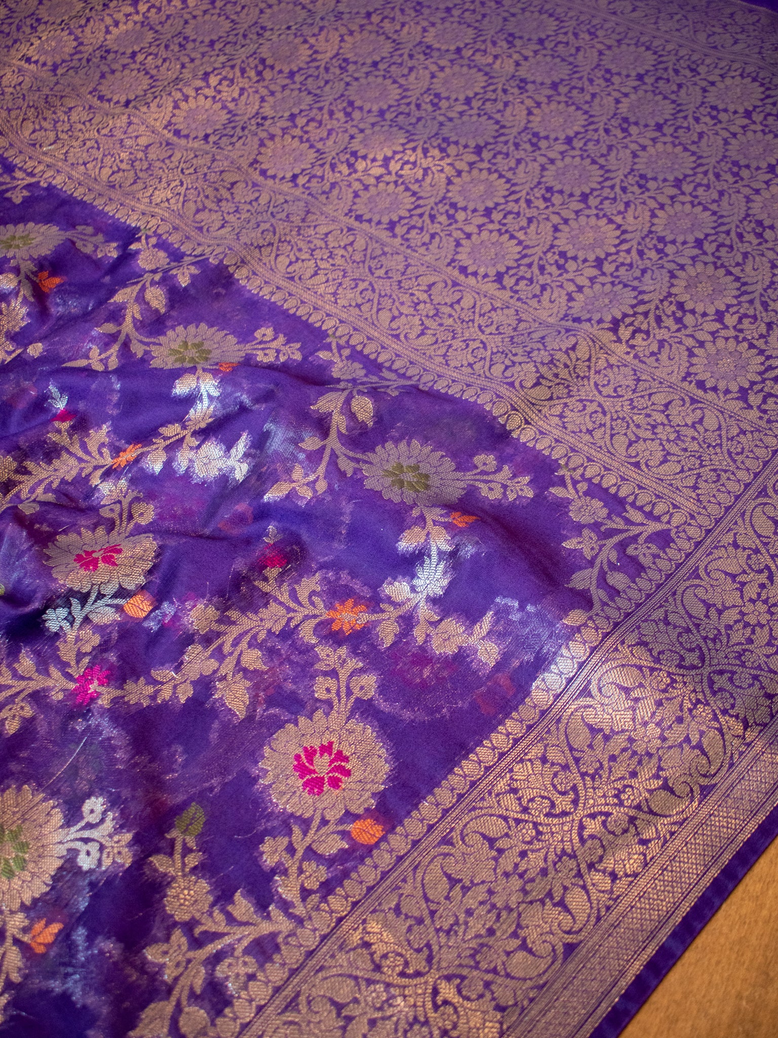 Banarasi Semi Silk Saree with Floral Weaving - Purple