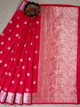 Banarasi Semi Chiffon Saree Silver Zari Buti Weaving-Red