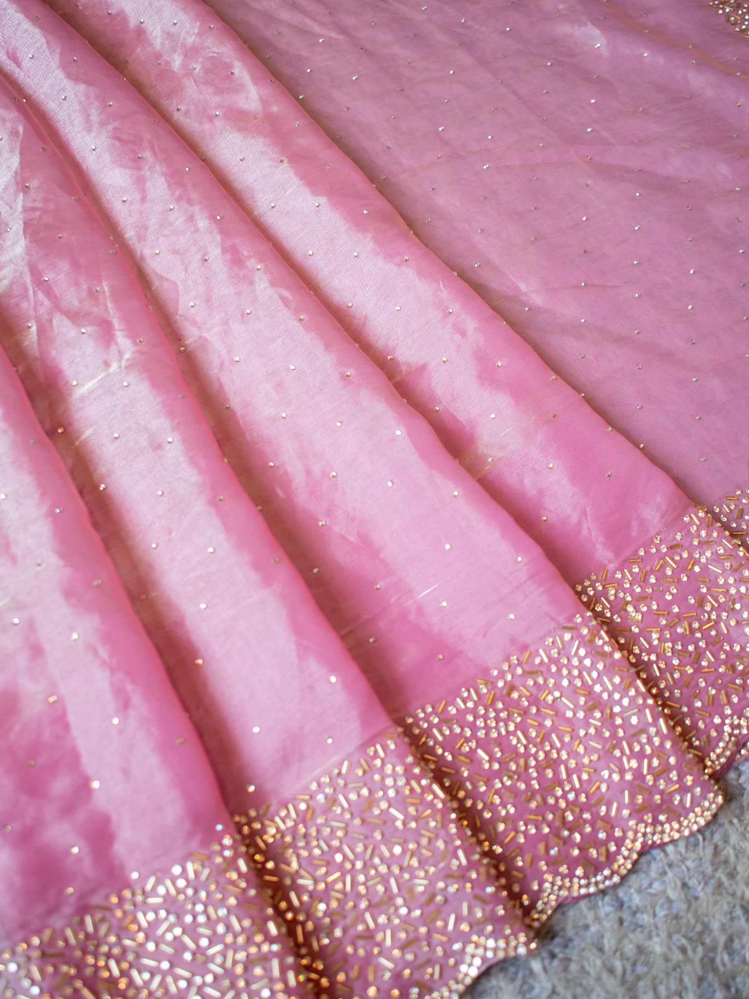 Tissue Sequin Saree - Pink