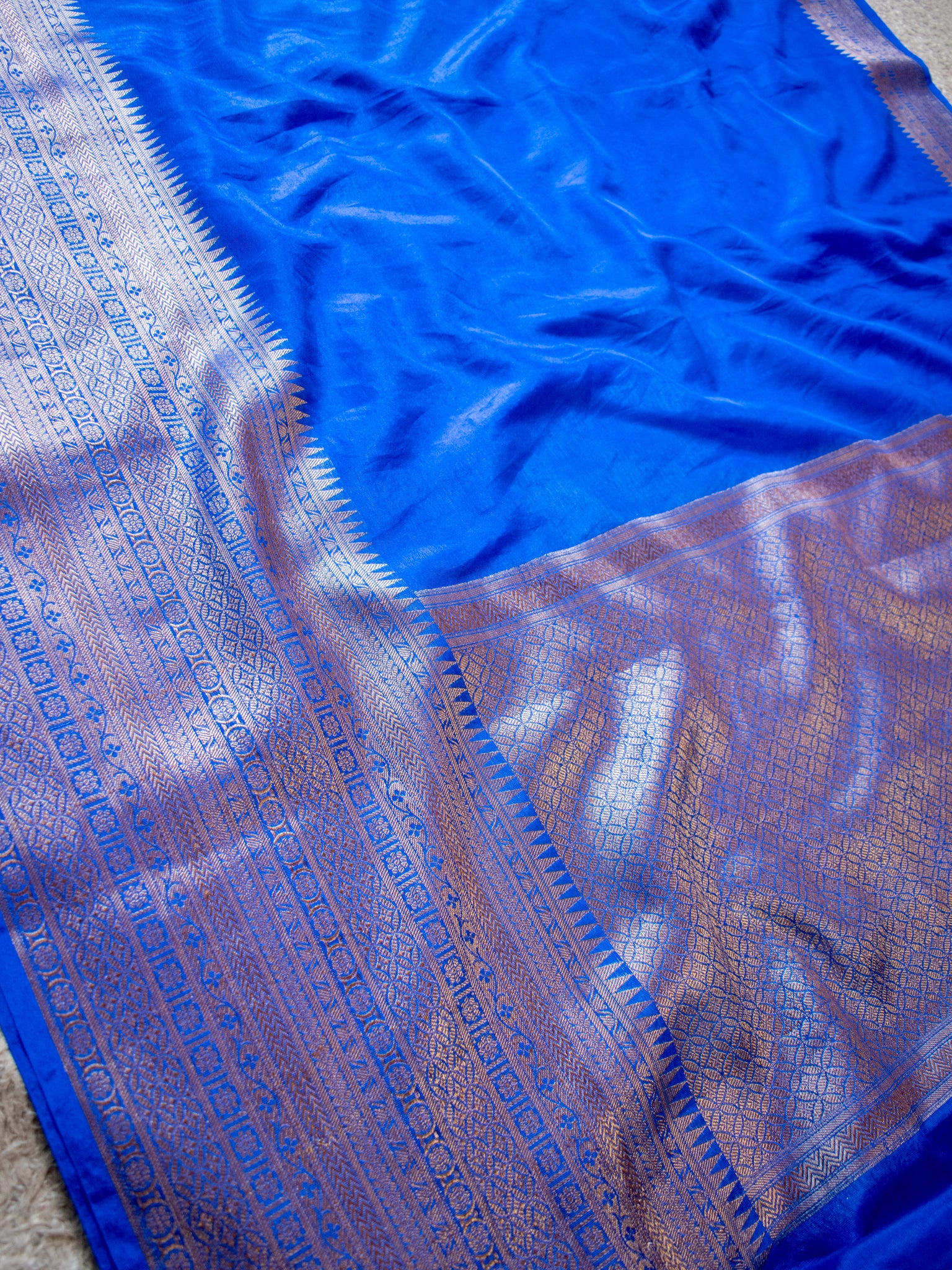 Banarasi Semi Silk Saree With Zari Weaving & Skirt Border-Blue