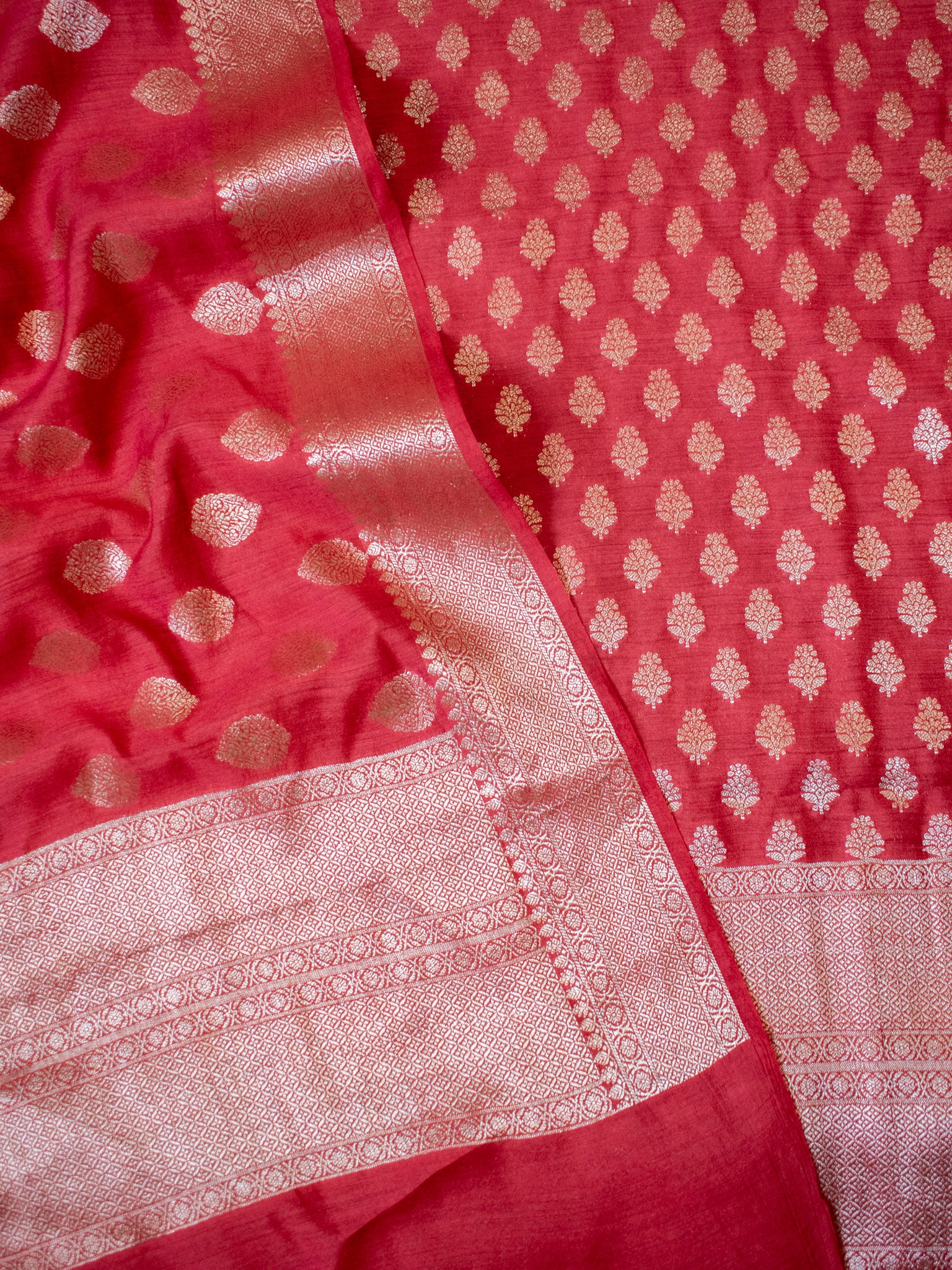 Banarasi Pure Muga Silk Salwar Kameez- Red