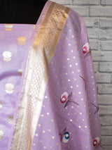 Banarasi Cotton Silk Salwar Kameez Material With Silver Zari & Hand Printed Dupatta-Purple