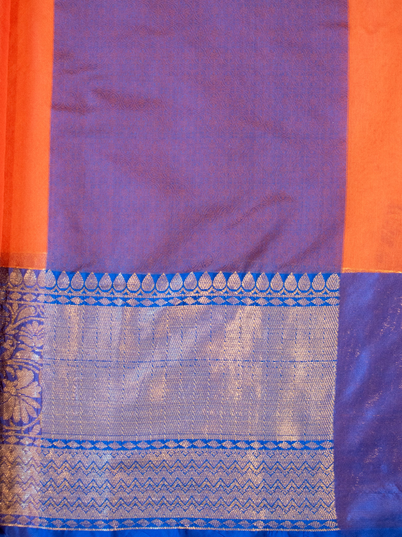 Banarasi  Plain Cotton Silk Saree With Contrast Border - Orange