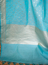 Banarasi Cotton Silk Salwar Kameez Material With Silver Zari Jaal Weaving & Dupatta-Blue