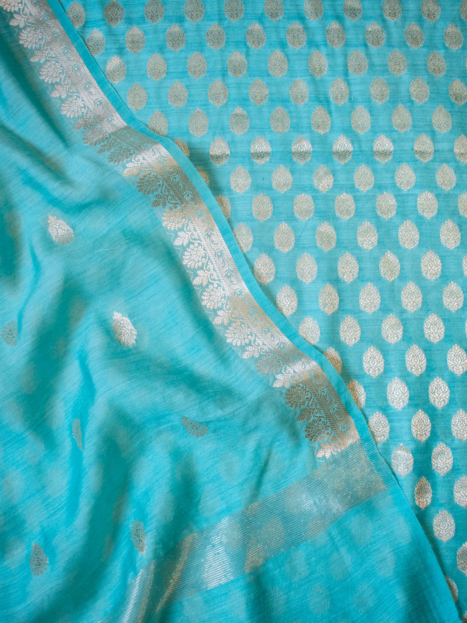 Banarasi Pure Muga Silk Salwar Kameez- Teal