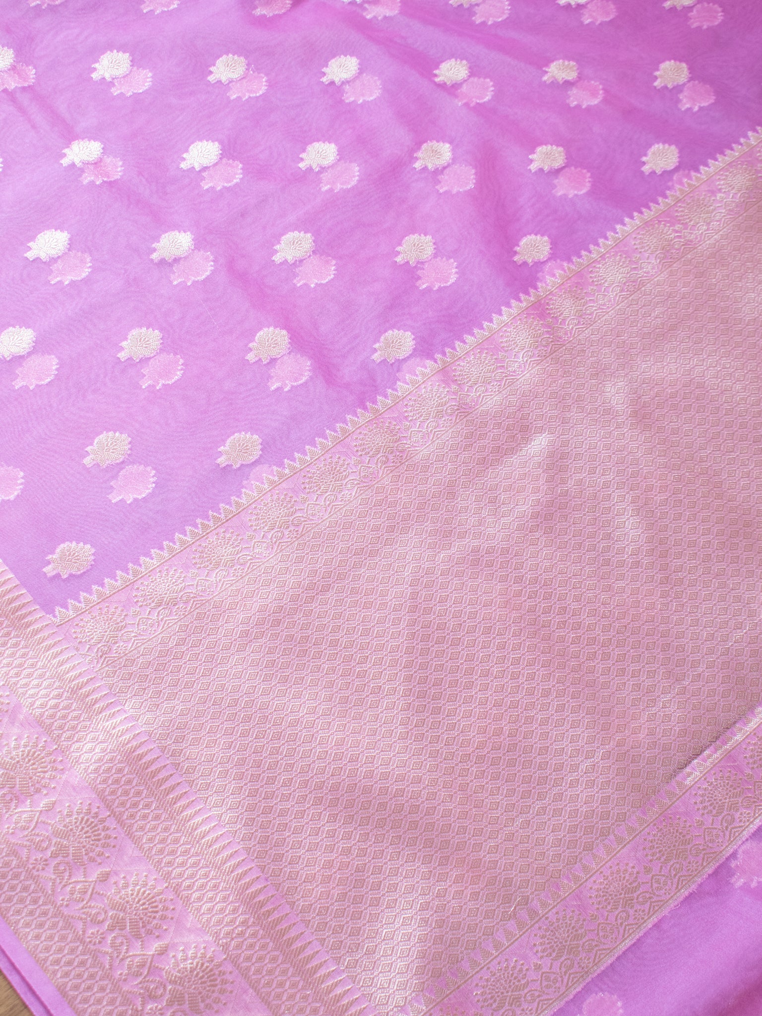 Banarasi Organza Mix Saree With Zari Weaving & Border- Pink