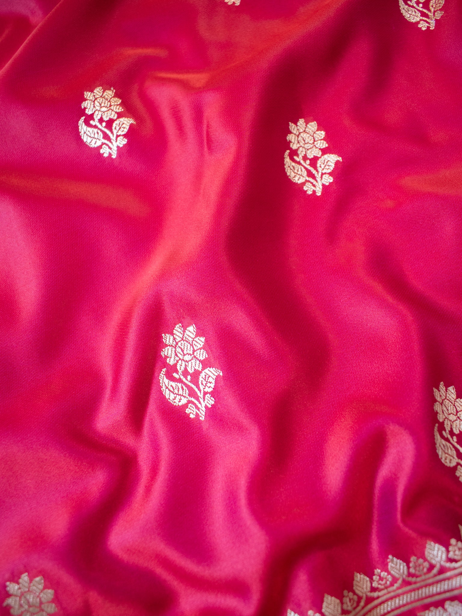 Banarasi Mashru Silk Saree With Buti & Border- Magenta