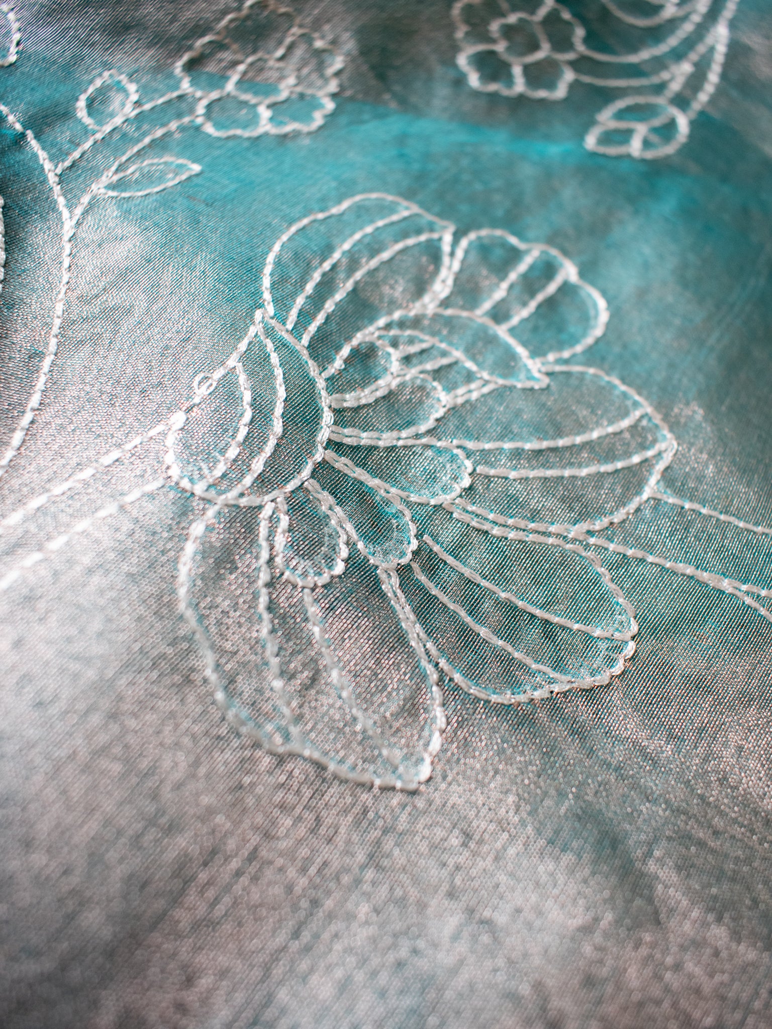 Banarasi Tissue Embroidered Saree With Weaving & Border- Aqua Blue