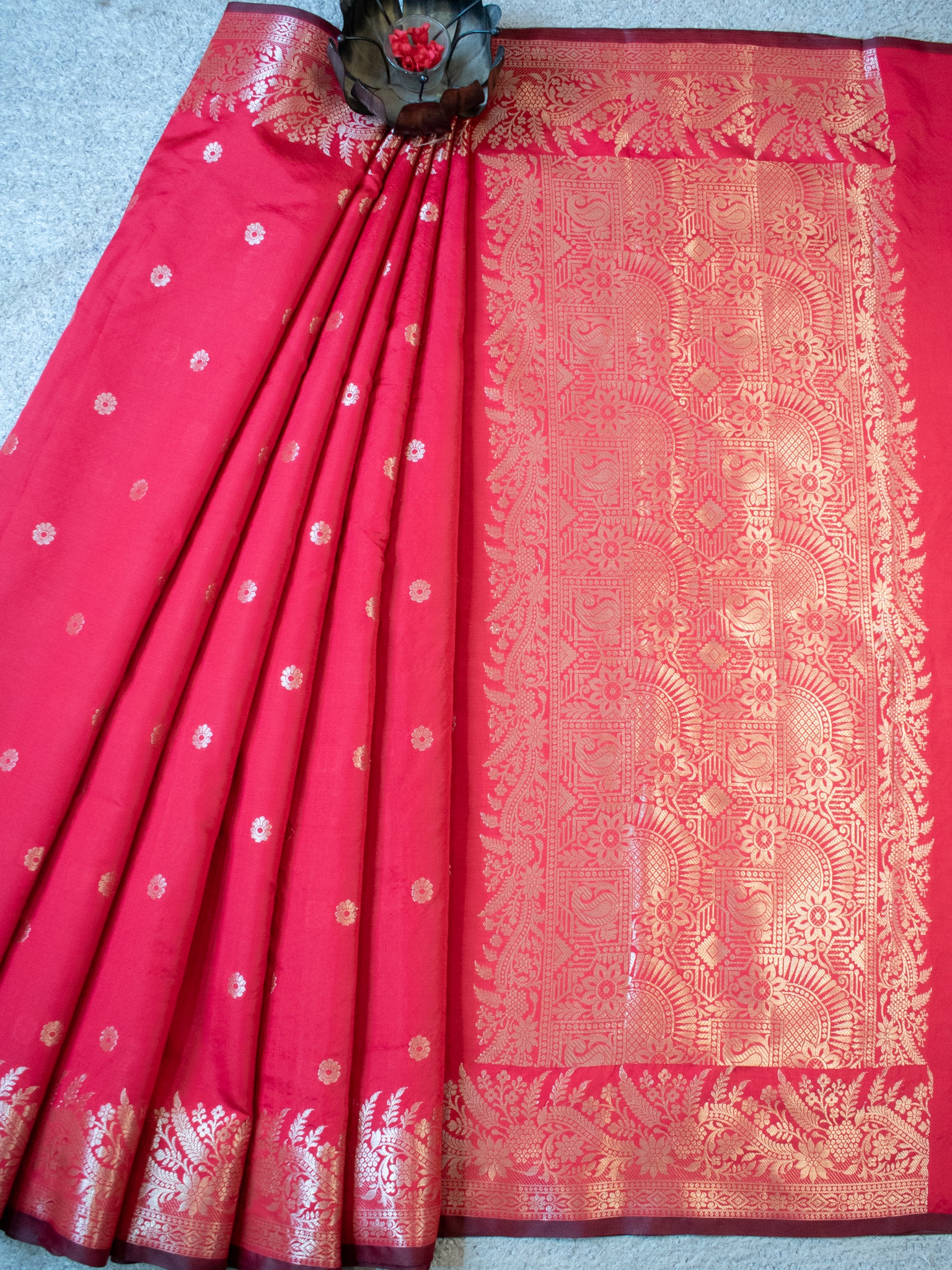 Banarasi Semi Katan Silk Saree With Border- Red