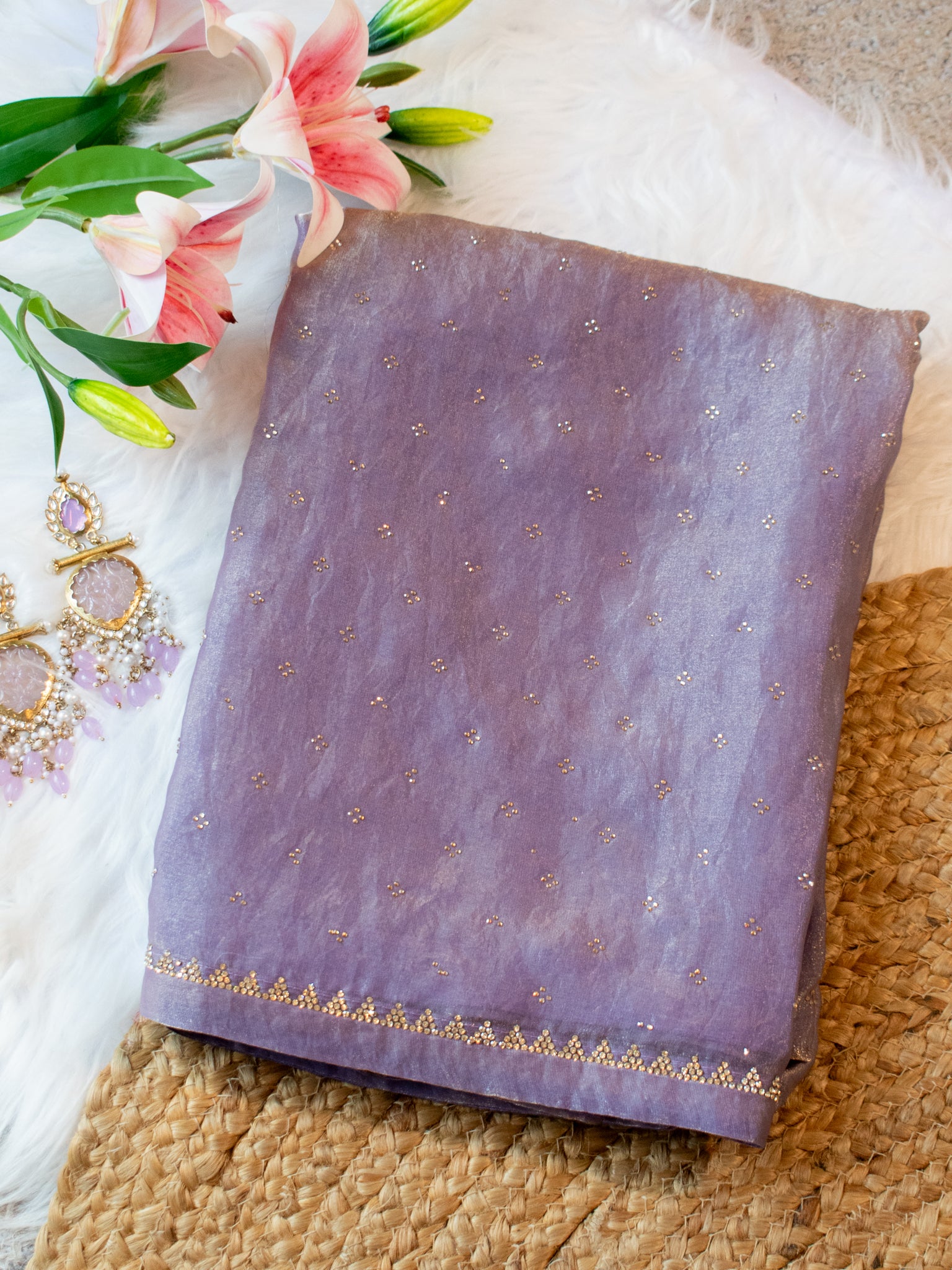 Tissue Sequin Saree - Blue