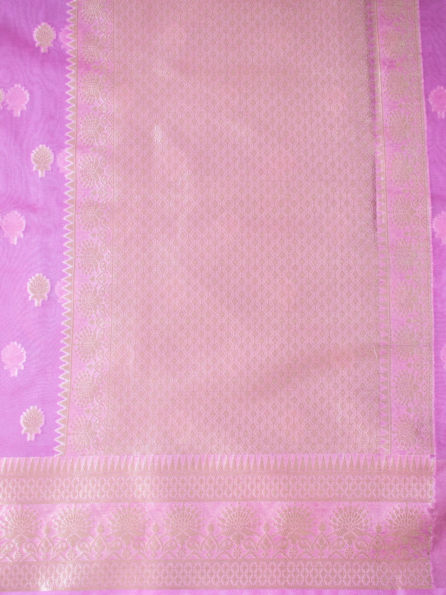 Banarasi Organza Mix Saree With Zari Weaving & Border- Pink