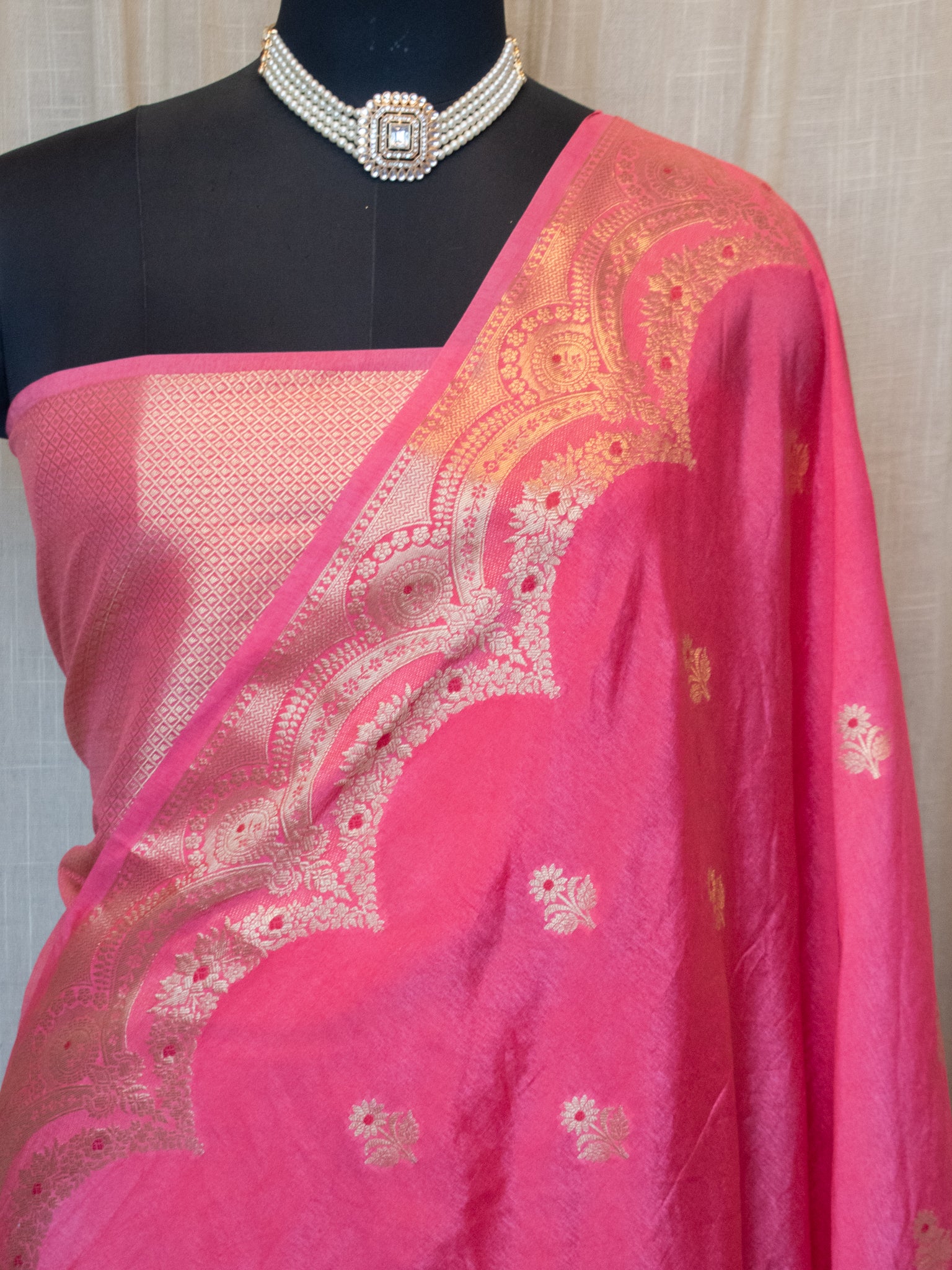 Banarasi Cotton Silk Saree With Zari Weaving & Border- Pink