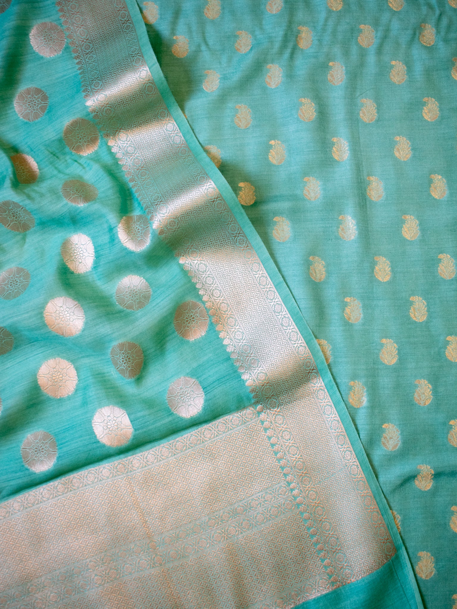 Banarasi Pure Muga Silk Salwar Kameez- Teal