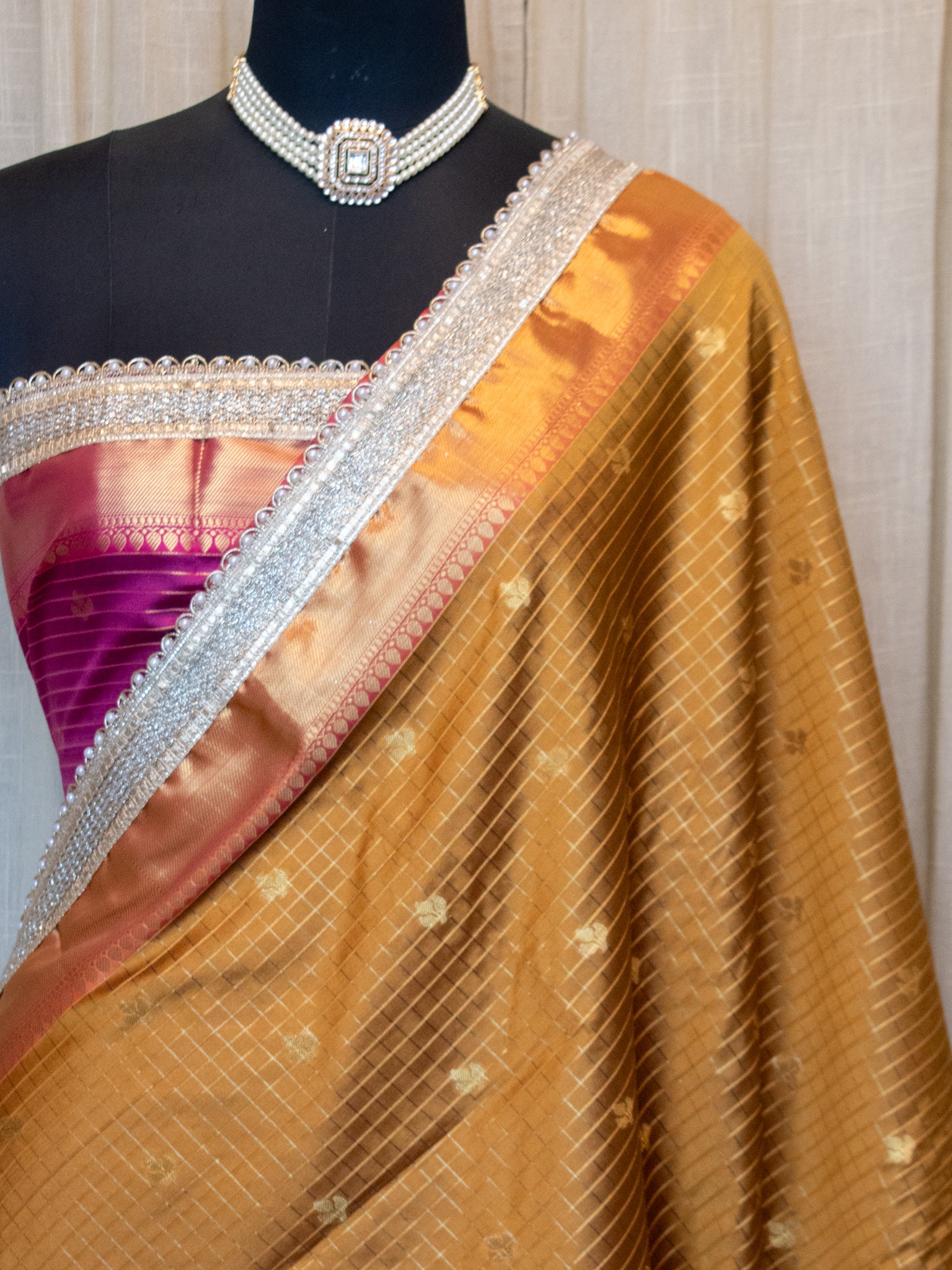 Banarasi Cotton Silk Saree With Zari Weaving & Lace Border-  Mustard