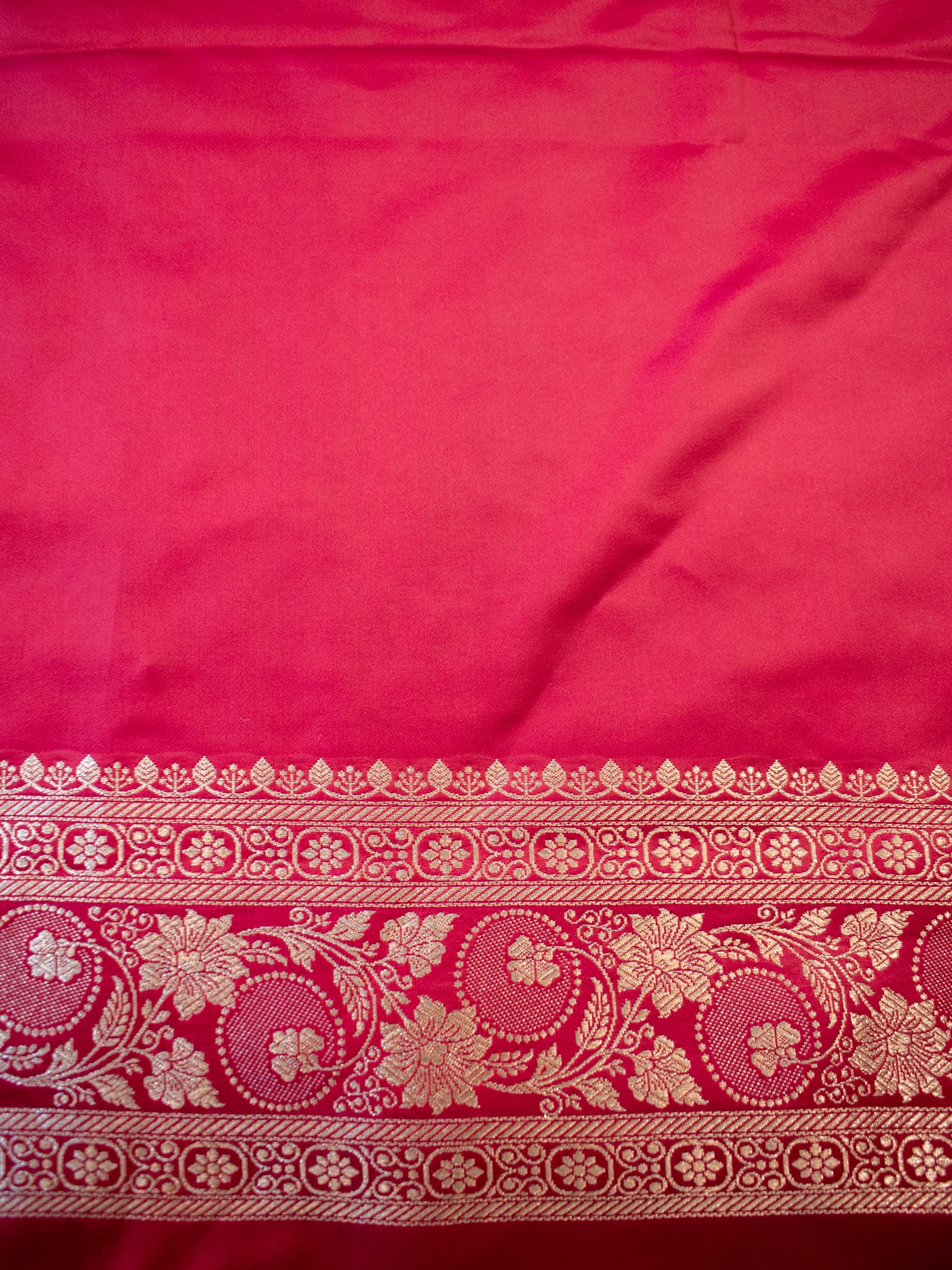Banarasi Mashru Silk Saree With Buti & Border- Magenta