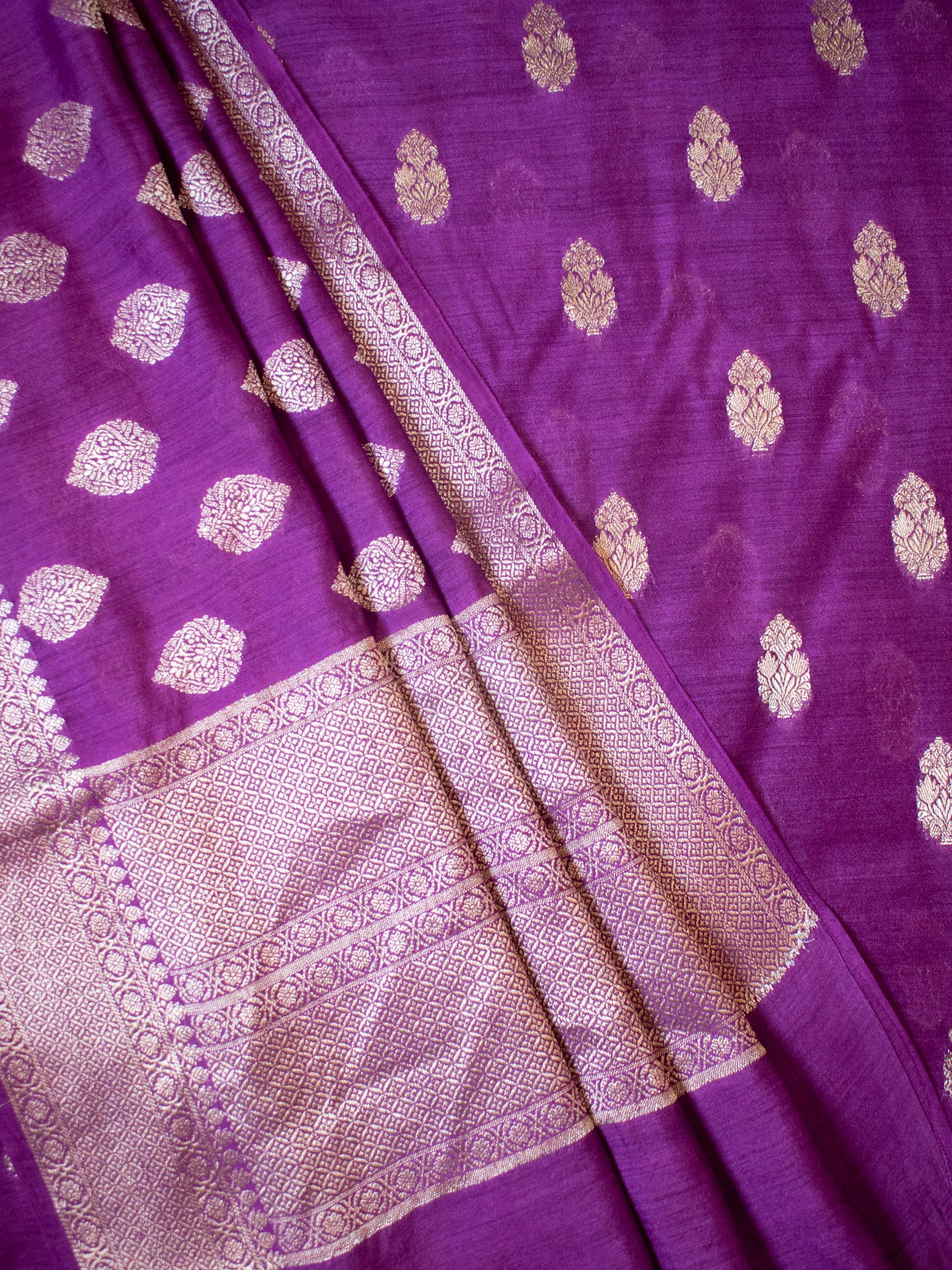 Banarasi Pure Muga Silk Salwar Kameez- Violet1