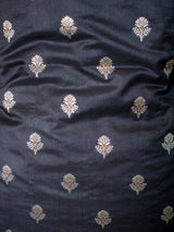 Banarasi Silk Salwar Kameez Fabric With Silver Zari Weaving With Dupatta-Black