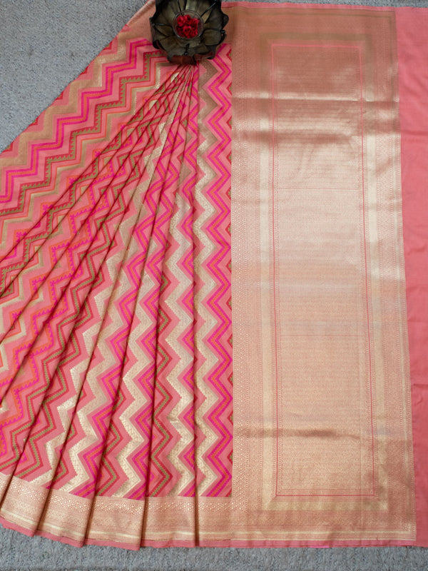 Banarasi Art Katan Silk Saree With Meena Zigzag Weaving-Pink