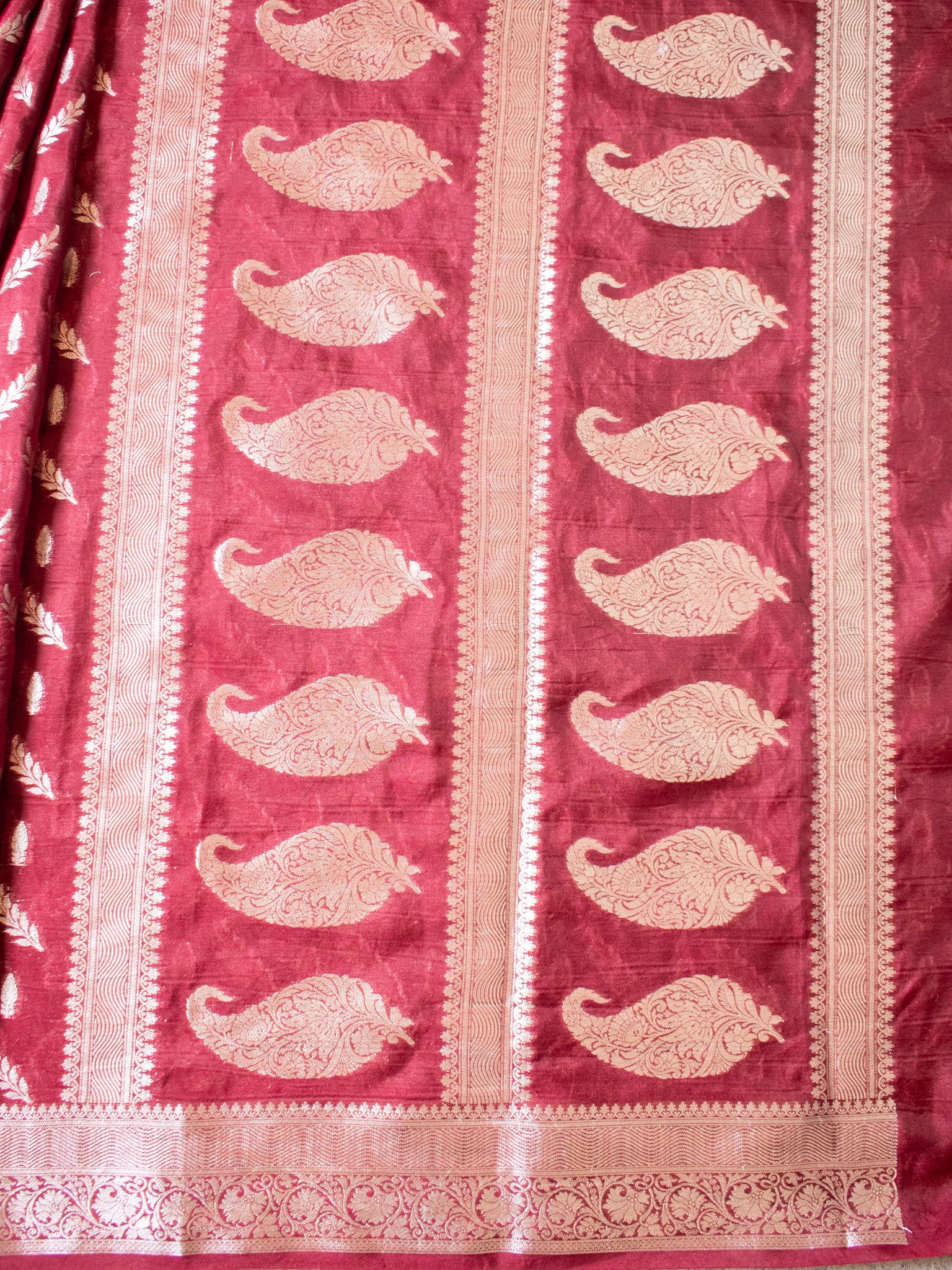 Banarasi Semi Silk Saree With Silver Zari Weaving & Border- Maroon