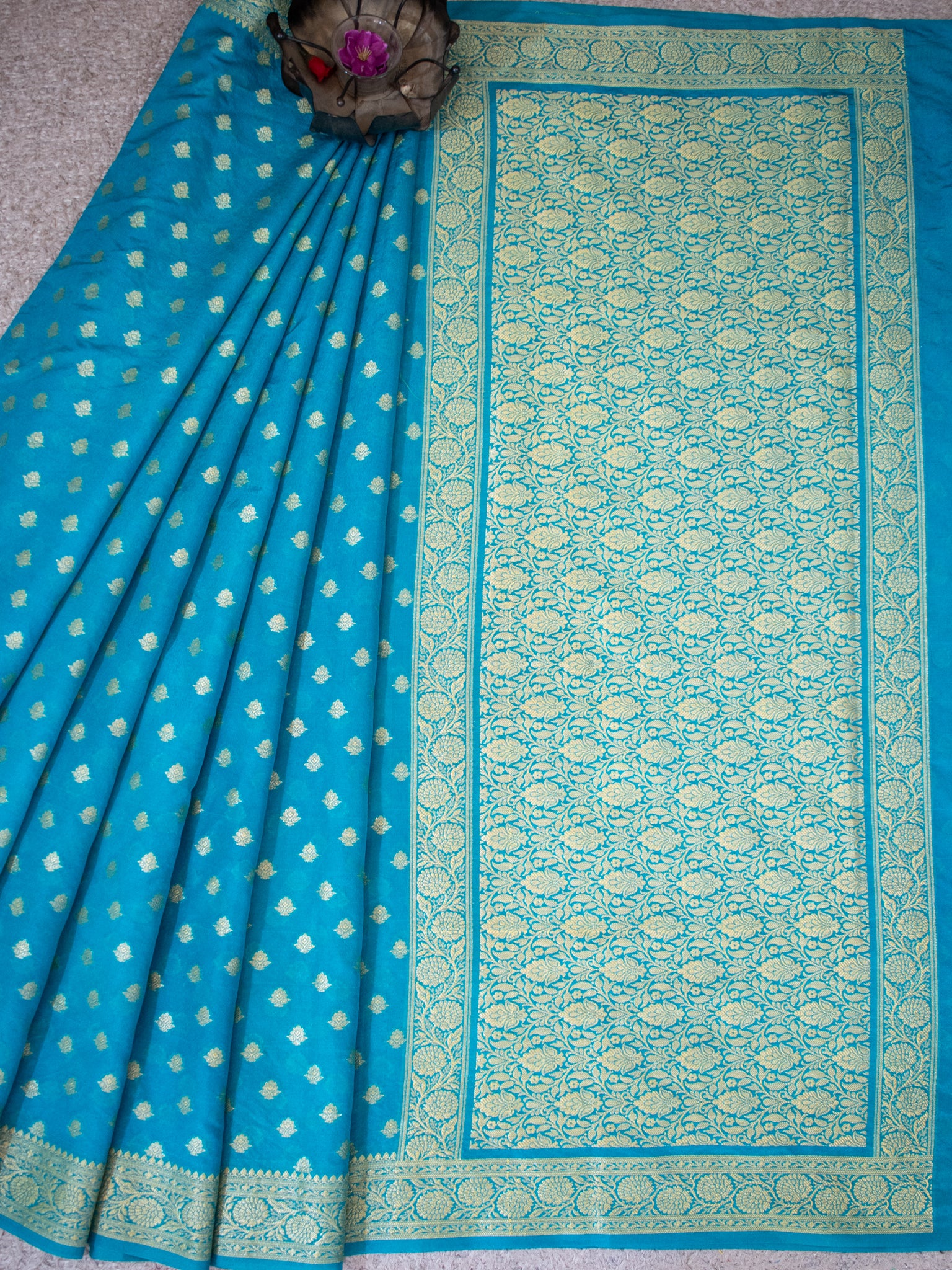 Banarasi Semi Georgette Saree With Resham Weaving- Sky Blue