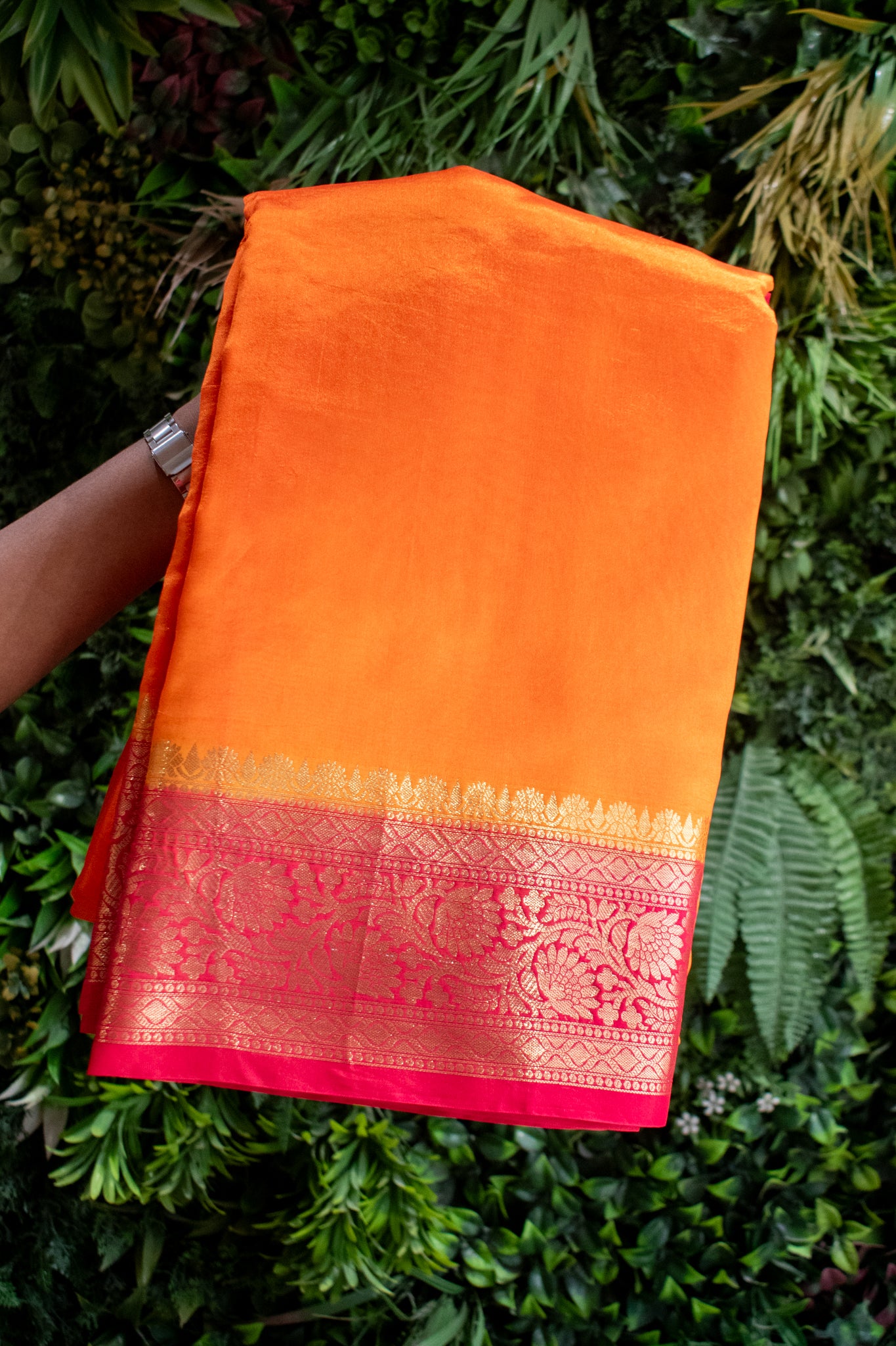 Banarasi Plain Semi Silk Saree With Zari Weaving-Orange