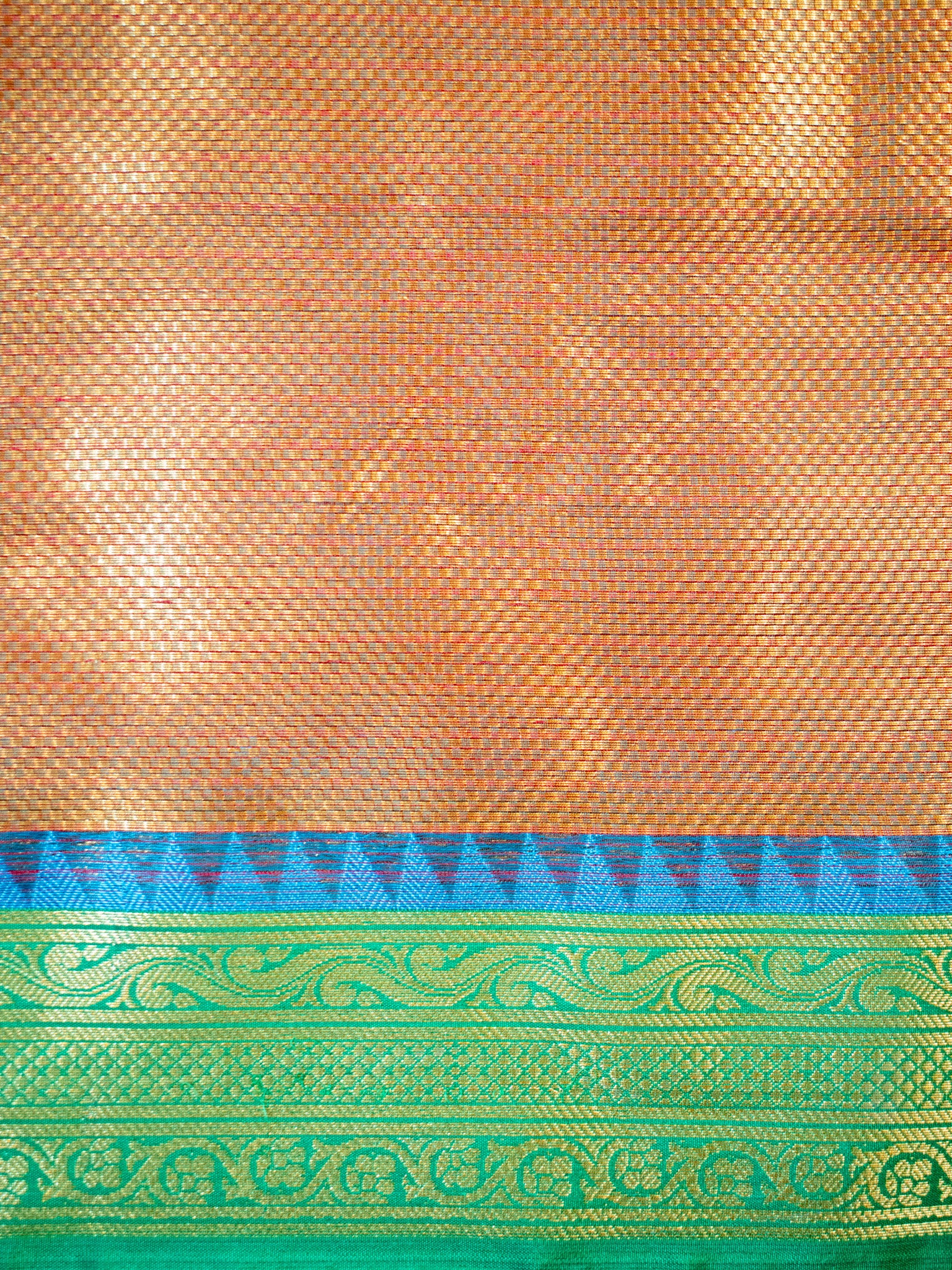 Banarasi Kota Check Saree With Contrast Border - Green