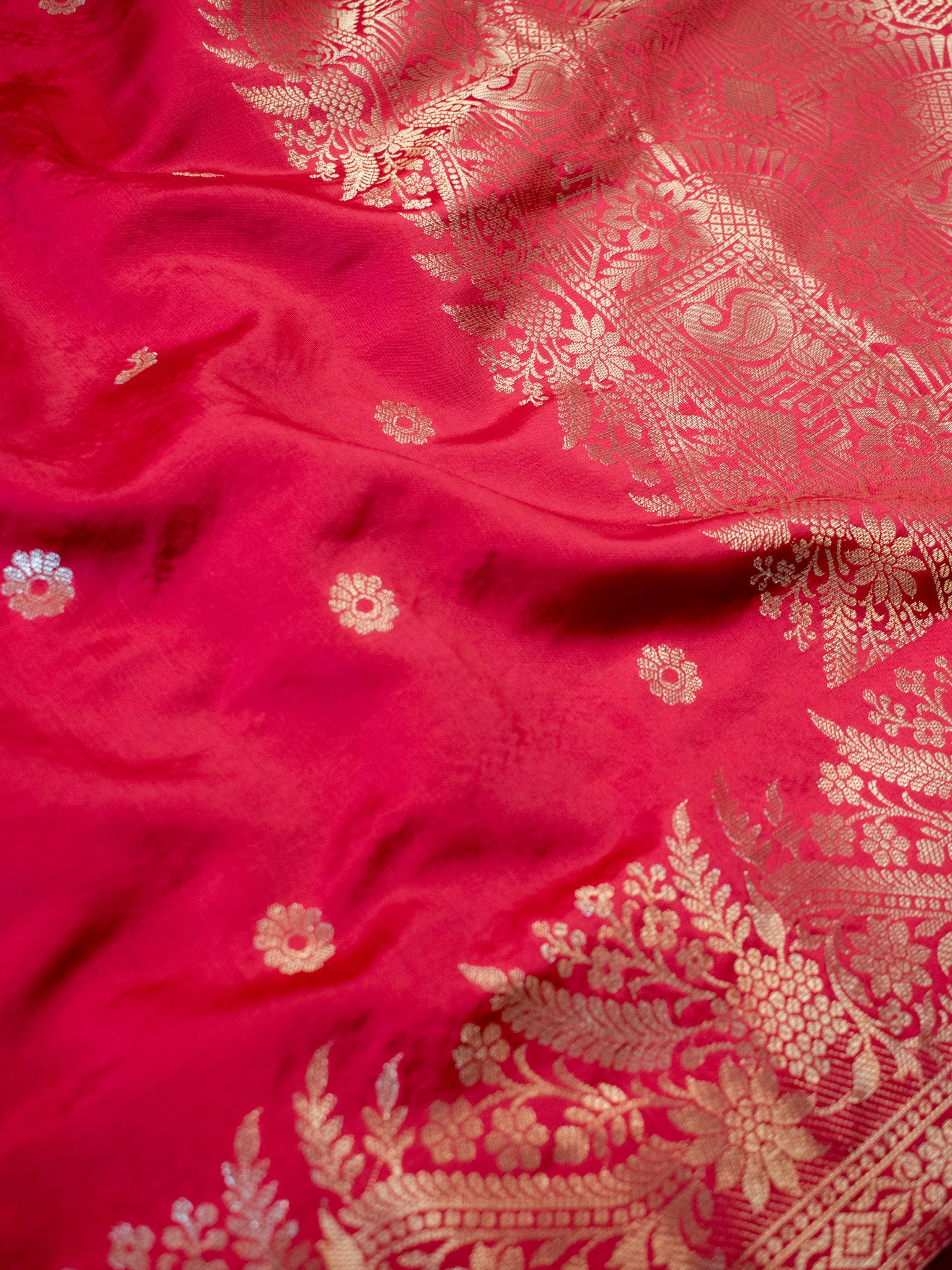 Banarasi Semi Katan Silk Saree With Border- Red