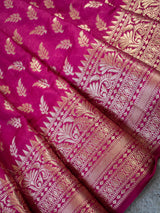 Banarasi Cotton Silk Saree With Gold Zari Weaving & Border-Pink