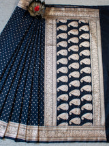 Banarasi  Semi Chiffon Saree Silver Zari Buti Weaving & Border-Black